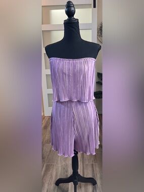 Pleated Strapless Lavender Midi Jumpsuit (Shorts)